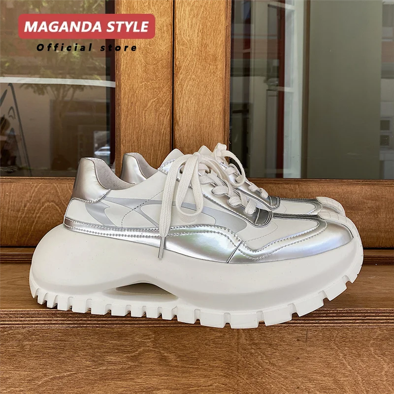 Step on poop 7CM height increasing silver dad shoes men's retro white shoes breathable lightweight sports shoes 2
