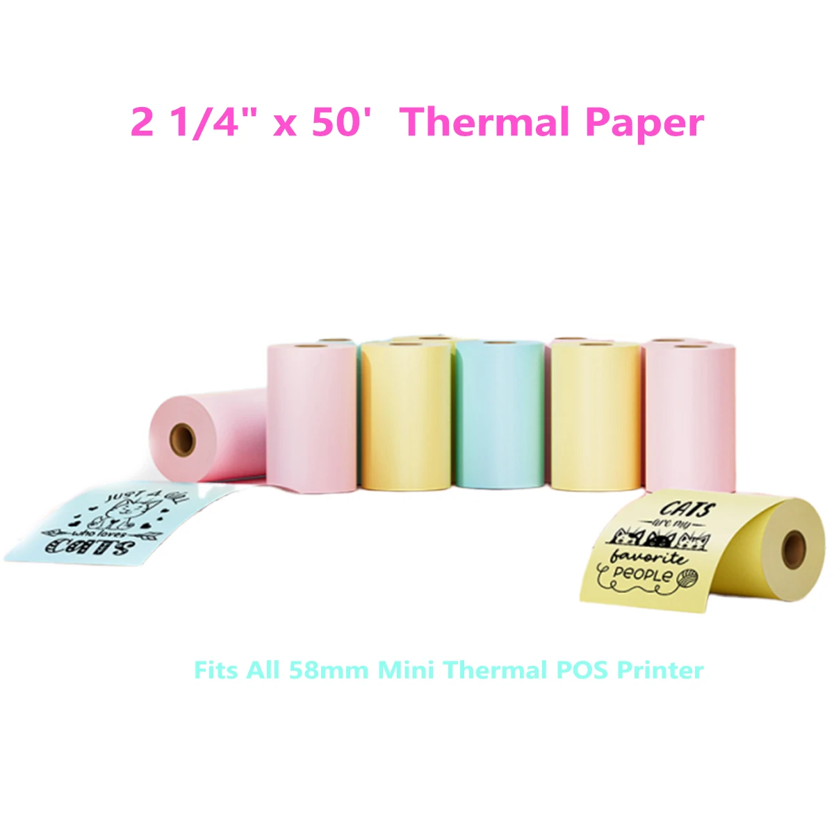 2 1/4" x 50' Thermal Receipt Paper, Pink, Clear Print Cash Register Rolls. Compatible with Clover Mini Flex, Verifone VX520 VX67