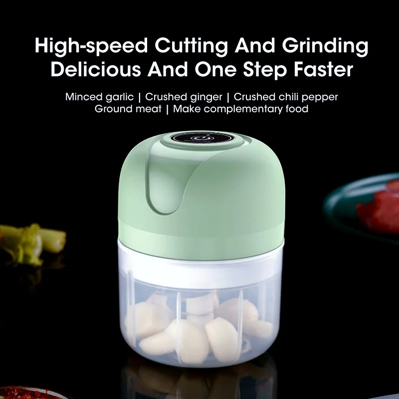 Mini Electric Garlic Press, 250ML USB Charging Masher for Vegetables, Fruits, Onions and Ginger