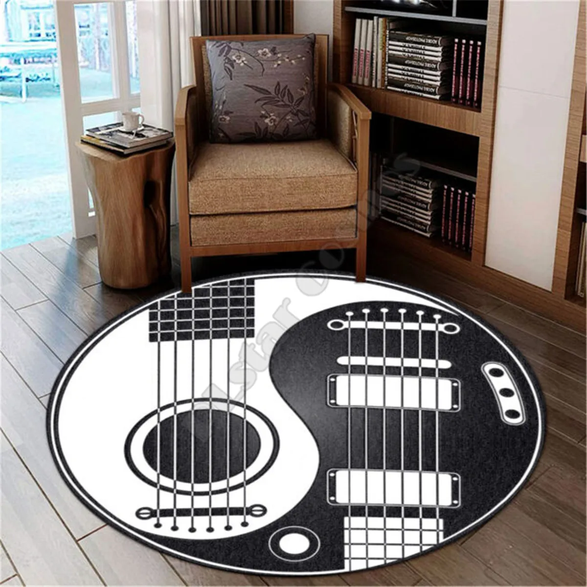 Love Guitar Music Premium Round Rug 3D Rug Non-slip Mat Dining Room Living Room Soft Bedroom Carpet 02 5