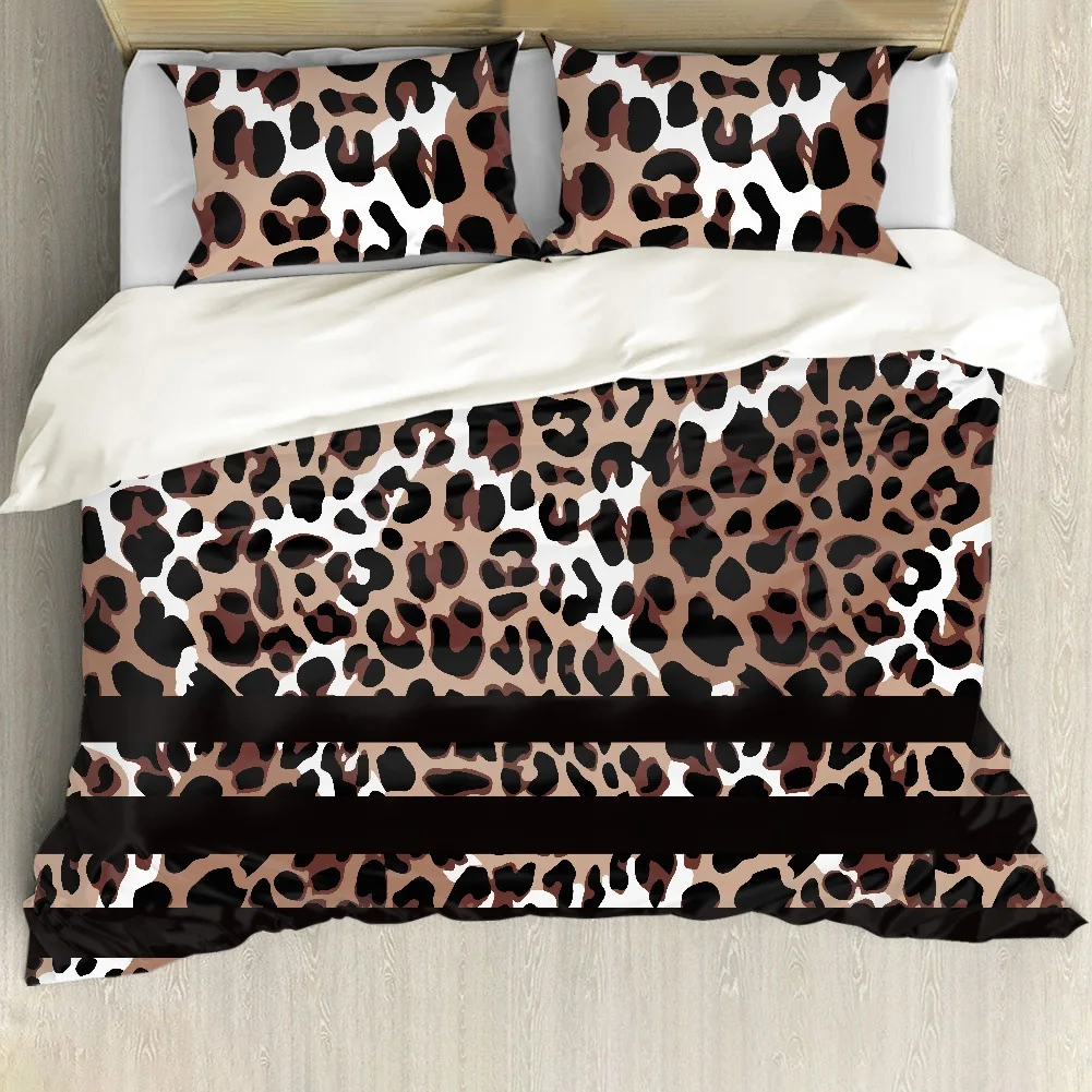 Bedding Sets for women Leopard Duvet Cover King Queen Cheetah Print Bedding Set Black Brown Leopard Wild Animal Polyester Quilt Cover for Girls Women christmas bedding