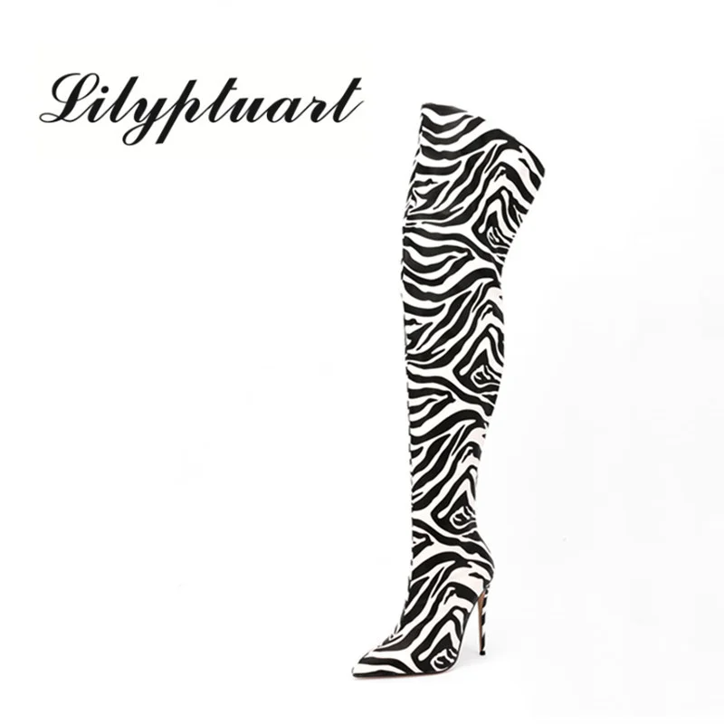 

Sexy Women Thigh High Boots Slip on Elastic Fabric Over The Knee Boots Ladies Stilettos Pointed Toe Steel Heels Boots Women