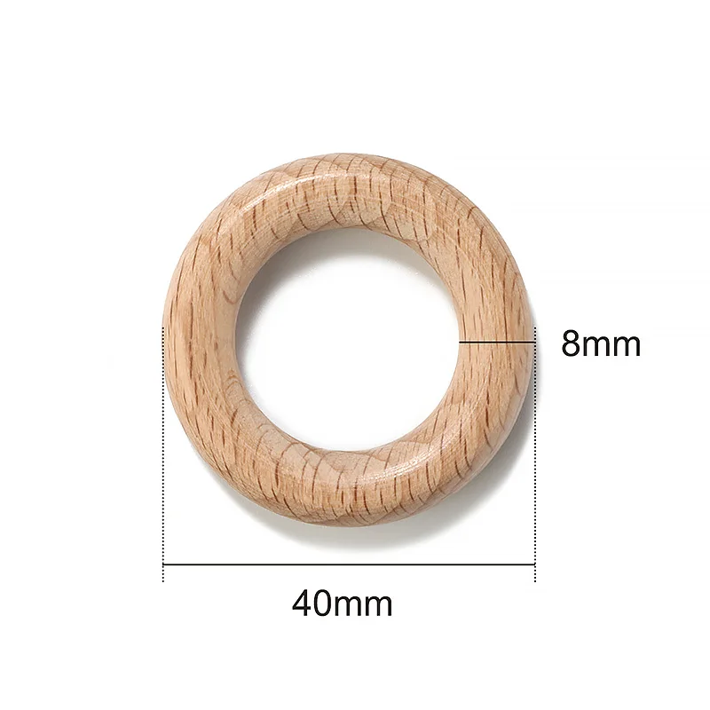 5 יחידות טבעת עץ מעגל בוק DIY מולר צעצועים עץ שרשרת תליון מזון דרגת עץ בוק להקלה על השיניים של תינוק 40/55/70 מילימטר