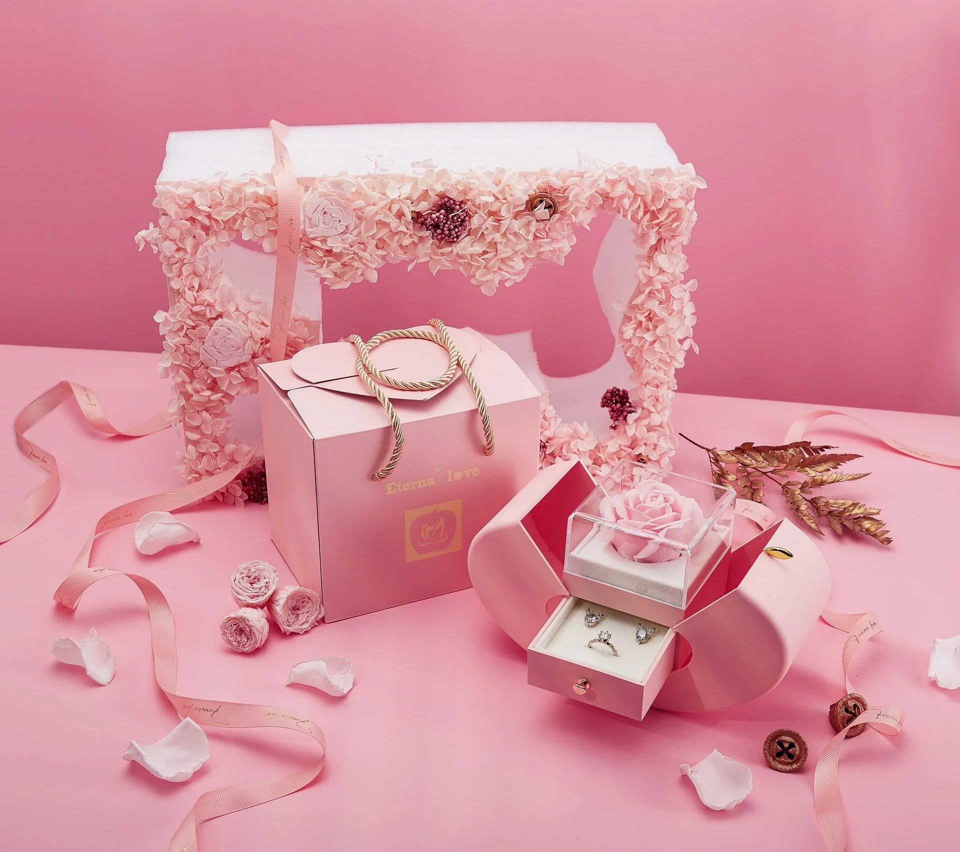 Portagioie con Rosa Non Sbiadita, Decorazione con Rosa eterna conservata, Anello Rosso, Regalo di San Valentino, Regali di Compleanno per Le Donne (C