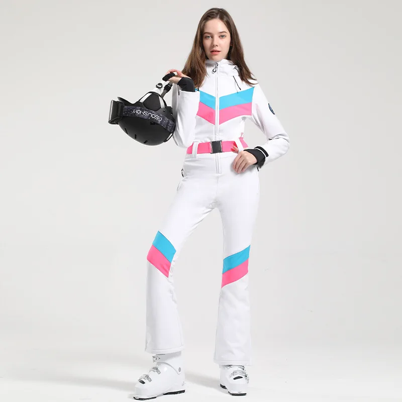Women One Piece Ski Suit Winter Snowboard Jumpsuit Waterproof Windproof Thicken Hooded Outdoor Sport Wear For Mountain Hiking winter jacket ski jacket