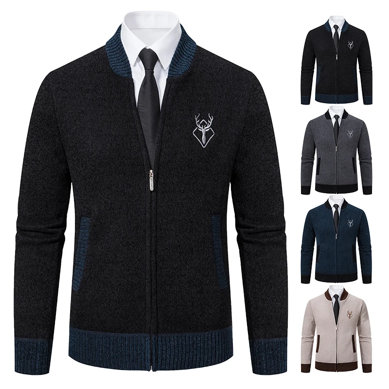 Sweater Cardigan Knitted Men's Clothing Korean Style Long Sleeve Fleece Warm Overcoat Baseball Jumper New Wool Sweatercoat 5