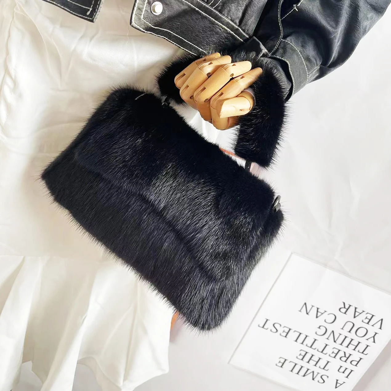 Female Mink Leather Solid Color Plush Casual Lady Handbag Shoulder Fashion Exquisite Shopping Bag_voghion.com