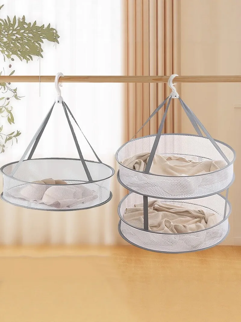 이중 레이어 옷 건조대 스웨터 양말 속옷 네트 햄퍼 세탁 건조 바구니 접이식 빨랫줄 수납 정리함