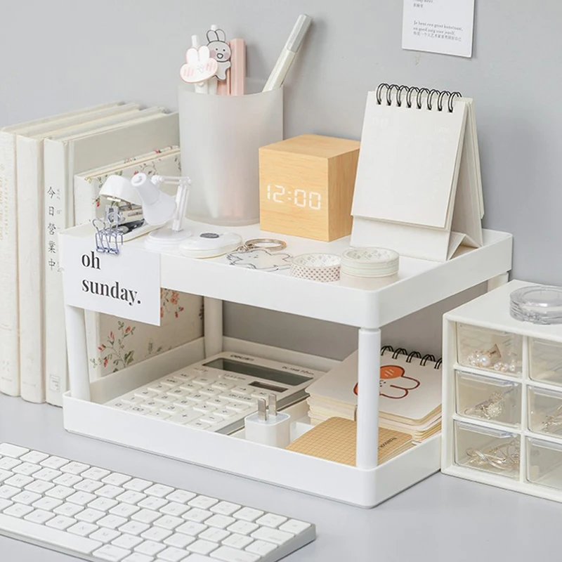 Multifunctionele Planken Dubbellaags Opslagplank Desktop Opbergrek Plastic Bureauplanken Cosmetische Diversen Organizer Opslag