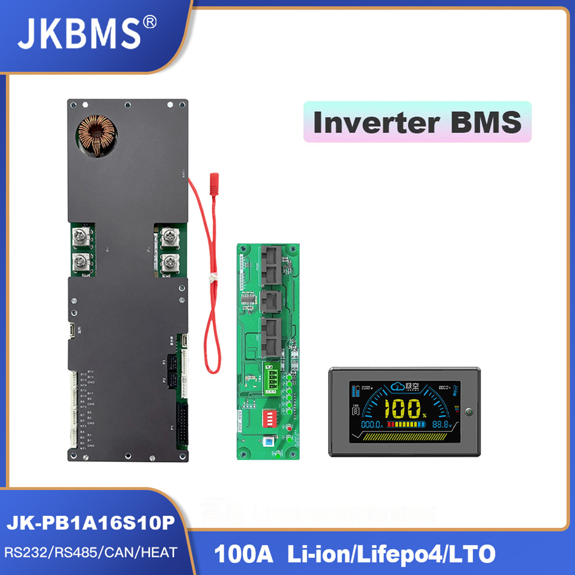 JKBMS PB1A16S10P Smart Inverter BMS 8S - 16S 100A 24V 48V Family Energy Storage Lifepo4/Li-ion/LTO For Growatt Deye Inverter