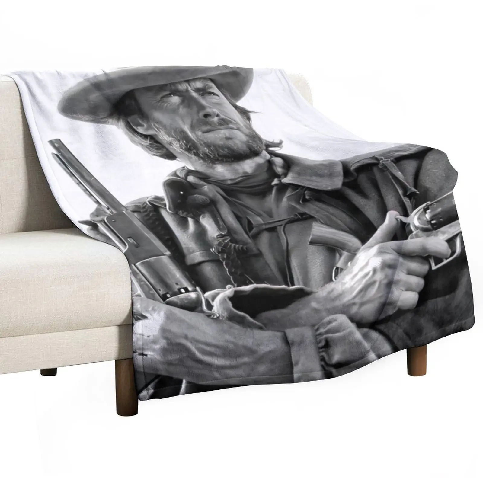 

Clint Eastwood, Black and White, Vintage Cowboy Wall art Throw Blanket Loose Blanket Sofa Blankets Retro Blankets Blanket Sofa