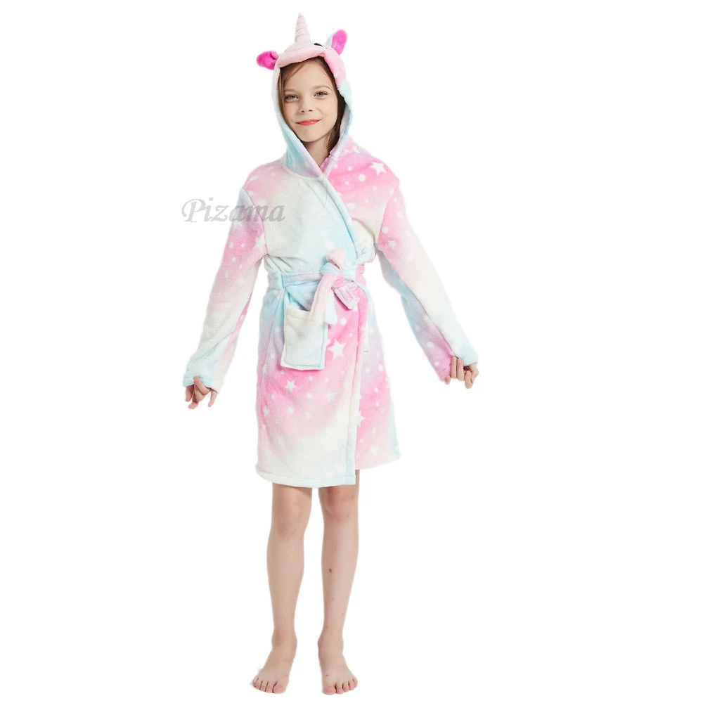 Rainbow Unicorn Bathrobe for Girls Christmas Pajamas Soft Warm Winter Bath Robes for 2-12 Years Kids Pyjamas Sleepwear Nightgown child bathrobe kids robe