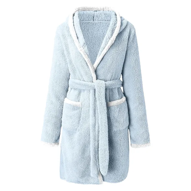 Robe d'hiver décontractée en peluche pour femmes, couleur unie assortie, Double poche, chemise de nuit à bretelles, peignoir pelucheux, manteaux, vêtements de maison pour dames