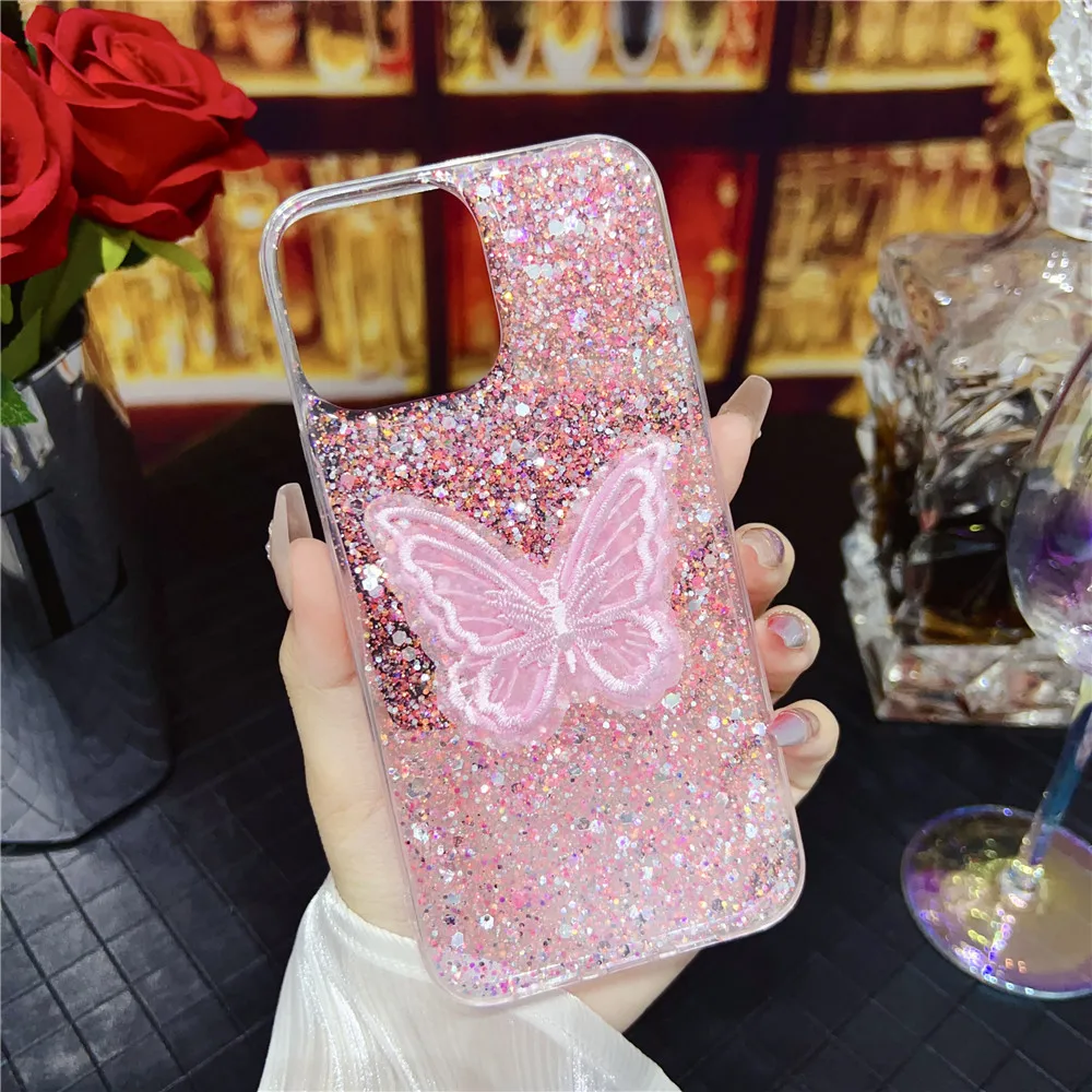 Coque de téléphone à paillettes brillantes et papillon, étui pour Samsung S24 S23 Ultra S23FE S21FE S20 FE S22 Plus Note 20 Blling_voghion.com