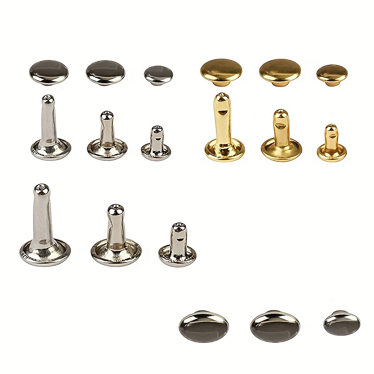 Leather Rivets Leather Rivets 3 Sizes Double Cap Rivet Tubular Metal Studs Kit for Leather Craft Repairs Tool Decoration