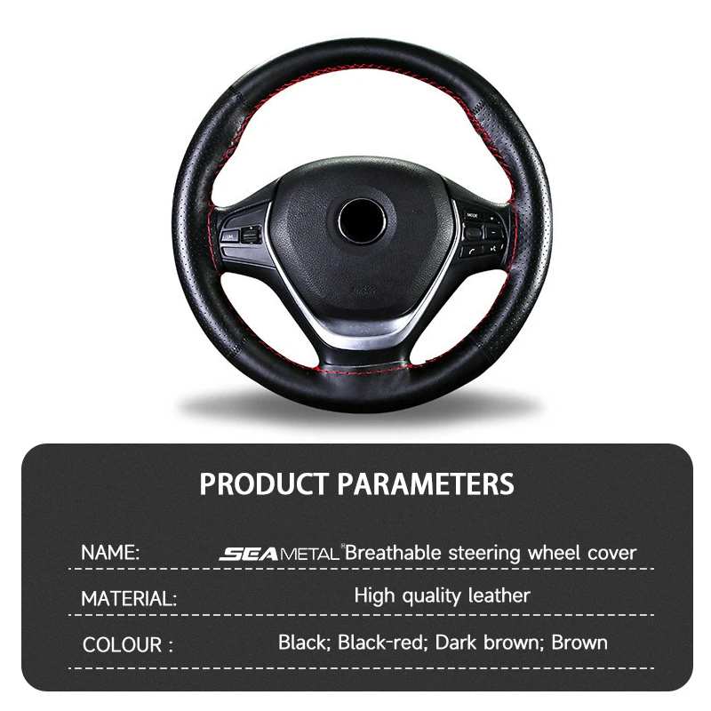 Steering Wheel Cover SEAMETAL Genuine Leather 37-38cm Anti-Slip
