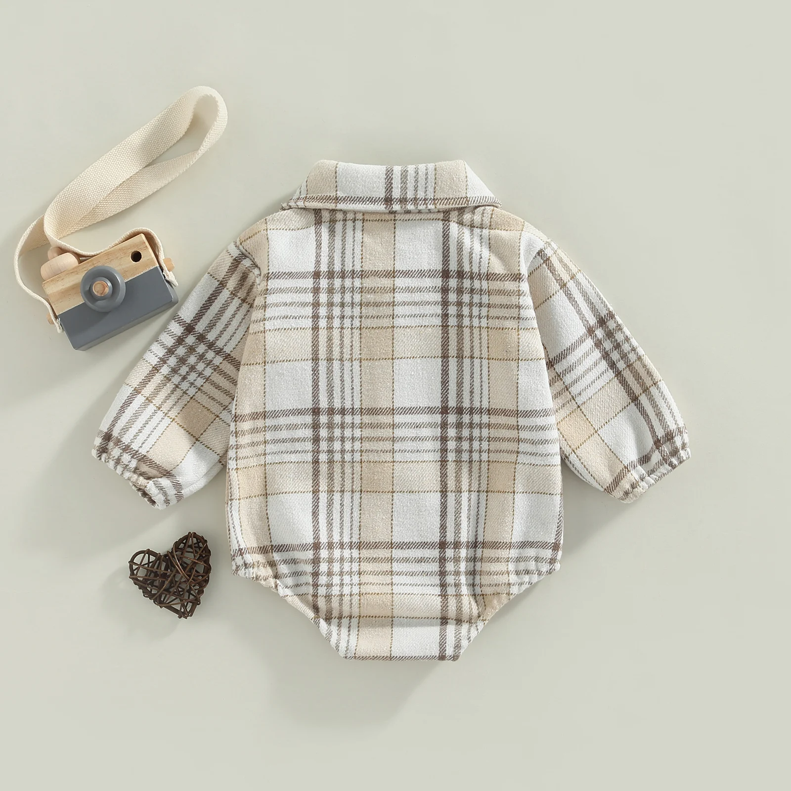 Citgeett Autumn Infant Baby Boy Bodysuit Buttons Lapel Long Sleeve Plaid Pattern Jumpsuit Pockets Fall Clothes