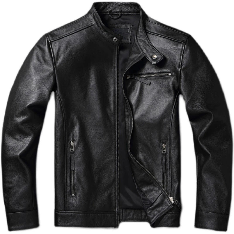 

Casual Men Leather Jacket Genuine Cowhide Skin Coat Mens Jackets Spring Autumn Jaqueta Chaquetas Para Hombre