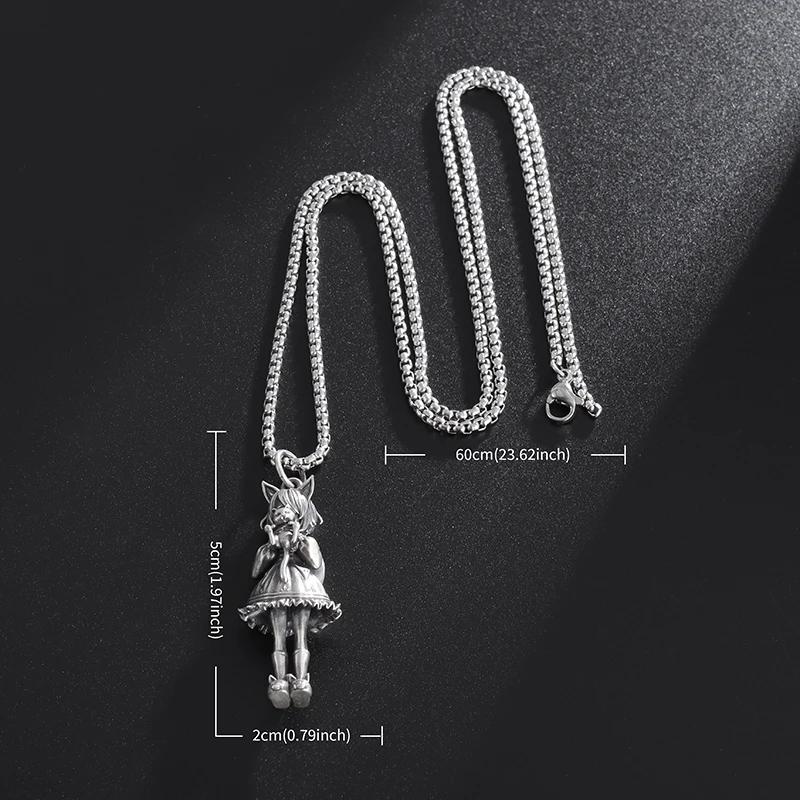 Cute Girl Holding A Cat Pendant Role-Playing Class Cartoon Beautiful Girl Necklace Lady Fashion Charm Jewelry Couple Gift