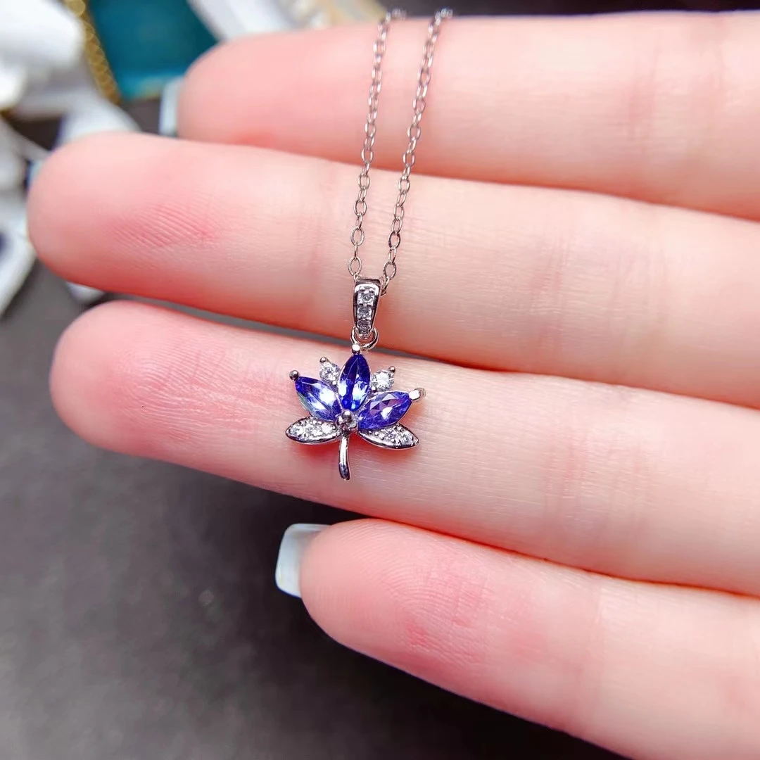 

MeiBaPJ Real Natural Tanzanite Gemstone Flower Pendant Necklace with Certificate 925 Pure Silver Fine Charm Jewelry for Women