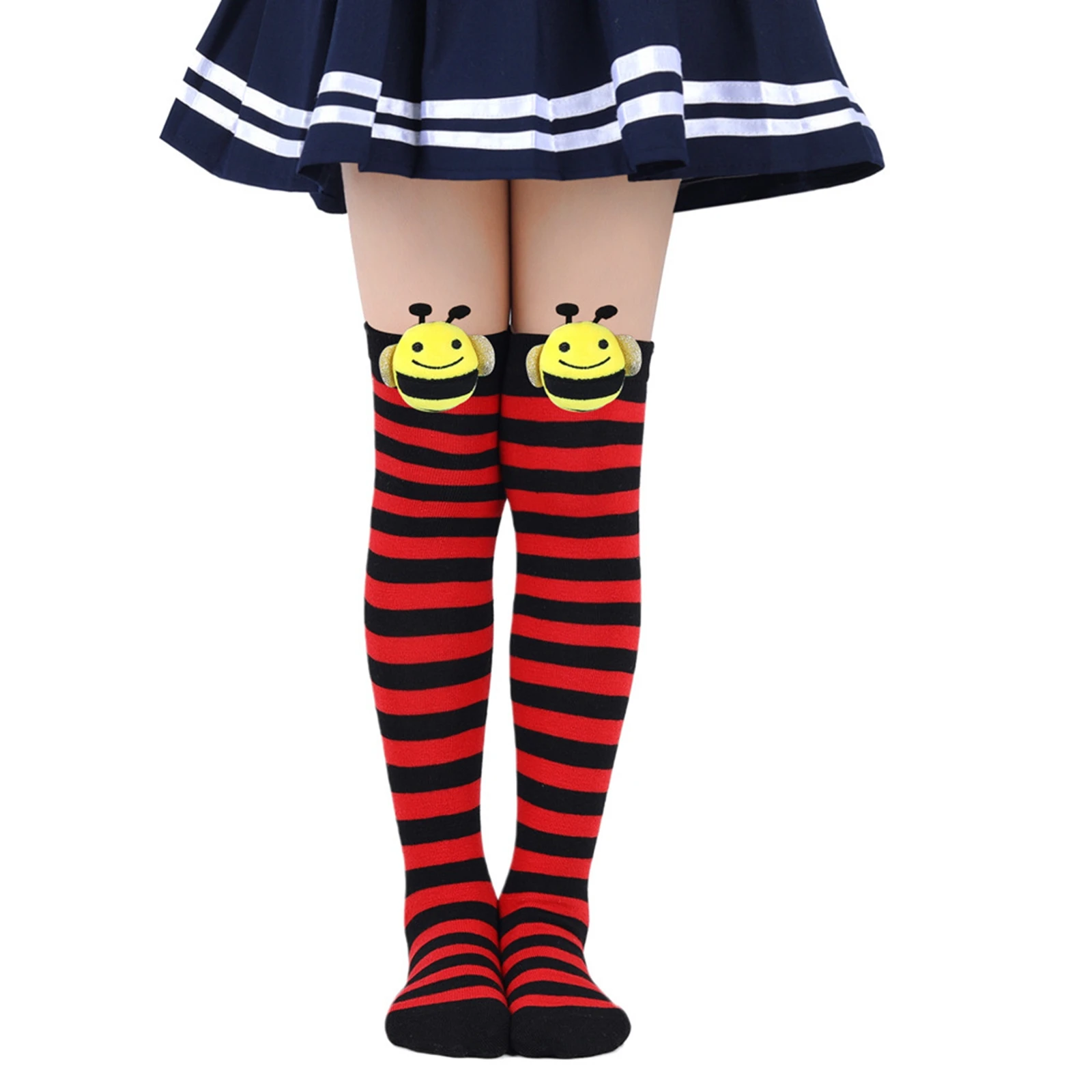 Kids Baby Girls Knee High Socks Cosplay Striped Stockings for Halloween Party Toddlers Bee Decor Thigh High Tube Socks