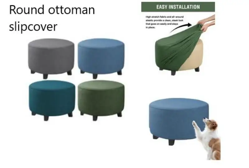 

Round Footstool Cover Furniture Ottoman Slipcover With Elastic Bottom High-stretch Knitted Fabric Footrest Cover Machine Washabl