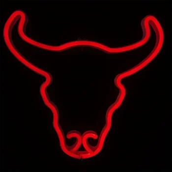 Bull Skull LED Neon Sign – Blue Western Wall Decor