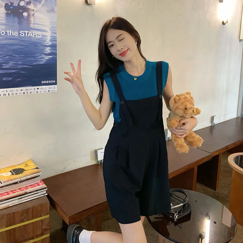 

Woman Jumpsuits Elegant Summer Fashion Y2K Design Sleeveless Knitted Vest Casual Jumpsuit Two-Piece Set Trend Korean Version