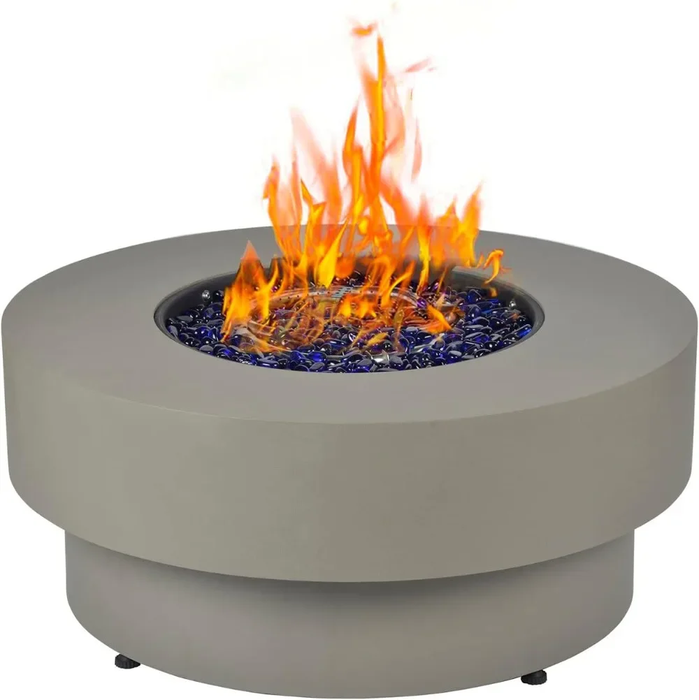 Description Picture 3 of itemPropane Outdoor Fire Pit Table, Flint & Concrete Look 33-inch Round Patio Gas Fire Table 50,000 BTU w/Lid, Fire Glass