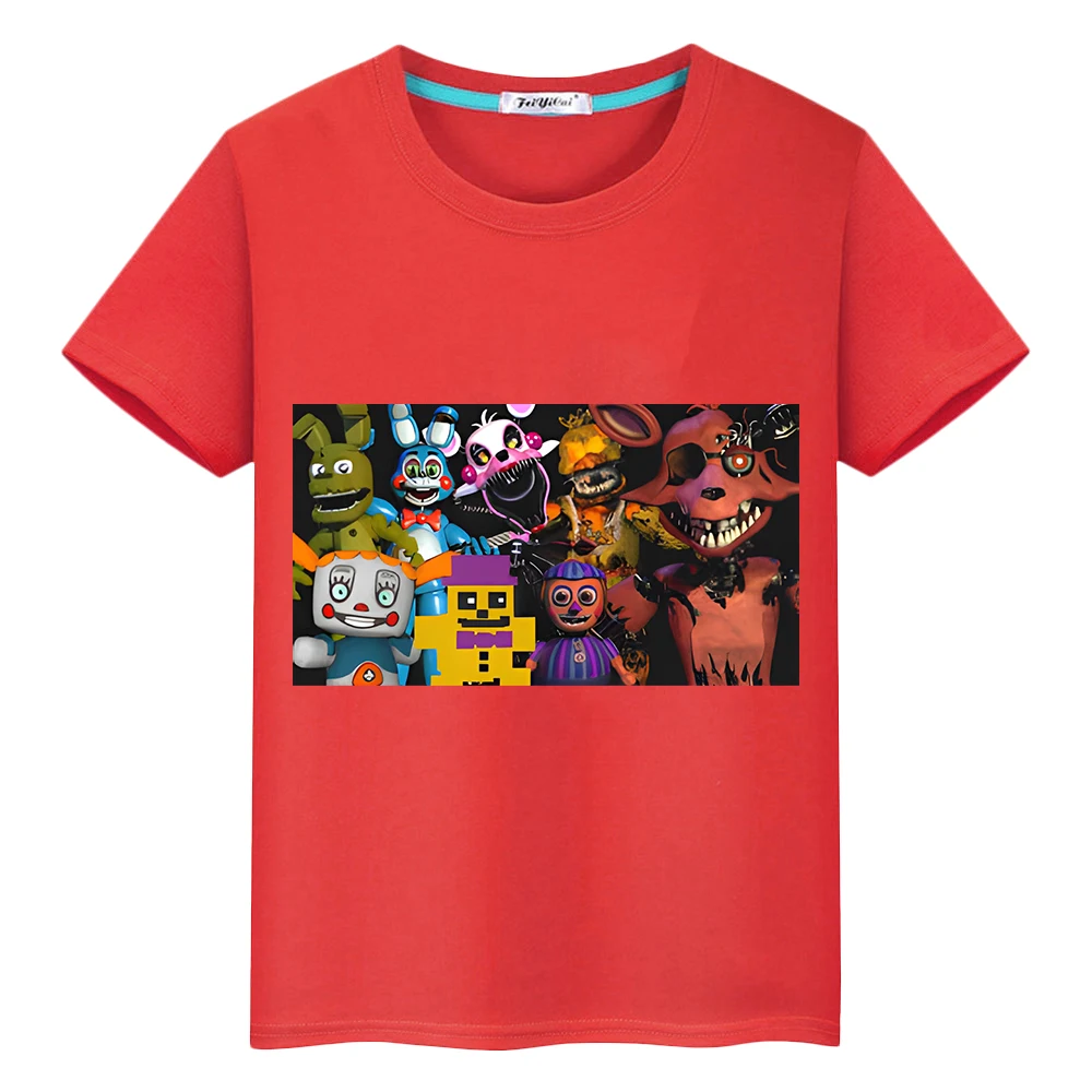 

Bear Rabbit Game Kawaii Print T-shirt Short 100%Cotton Tops boy Casual y2k one piece FNAF Summer anime Tees kids clothes girls