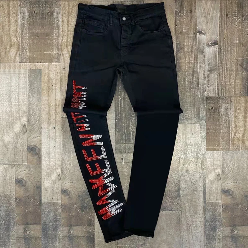 Man Black Ripped Stretchy Jeans Skinny Slim Fit Hot Drill Punk streetwear Biker Trousers Men's High Quality Denim Pencil Pants