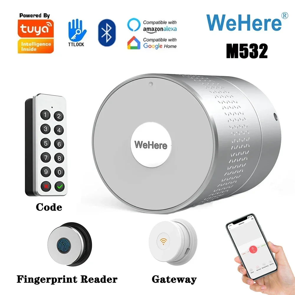 TUYA/TTlock 앱 Wehere M532 스마트 문짝 누키 스타일 잠금 실린더 지지대, 알렉사 구글 홈 지문 문짝