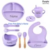 8Pcs Silicone Tableware Set Personalized Name Logo Baby Feeding Set Spoon Fork Suction Cup Bowl Silicone Dinner Plate For Kids 4