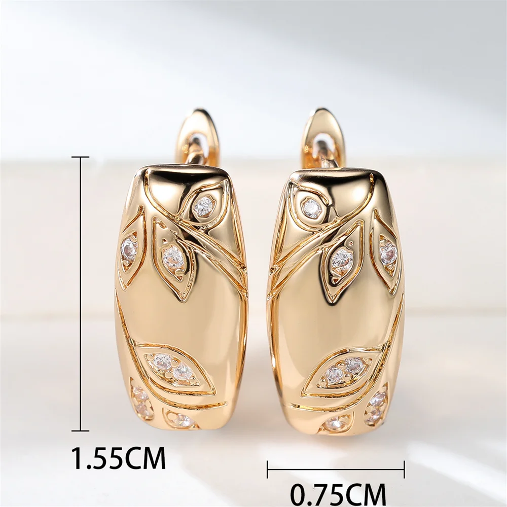 White Zircon Marquise Stone Tree Leaf Hoop Earrings For Women Trendy Gold Color Ear Buckle Wedding Jewelry Engagement Party Gift