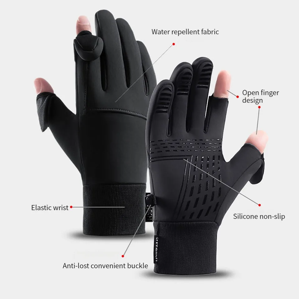 GTUBIKE 1 Pair Winter Fishing Gloves for Men Women Waterproof Touch Screen Gloves Outdoor Running Cycling Skiing Gloves