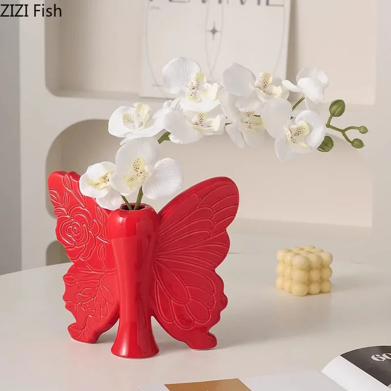 Creative Butterfly Ceramic Vase Table Decoration Flower Arrangement Butterfly Shape Plant Pot Flowers Vases Room Aesthetic Decor 4