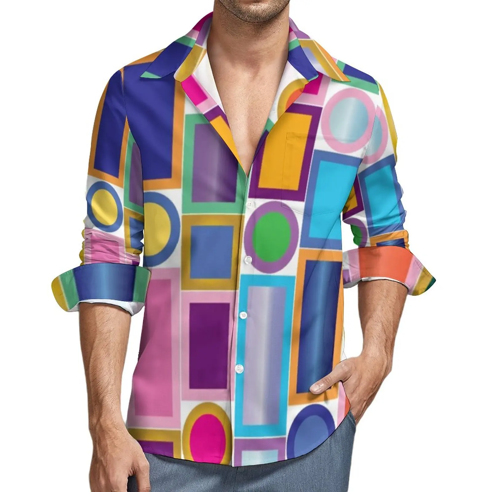 Chemise à Manches Longues Tendance Pour Homme, Impression 3D Rétro
