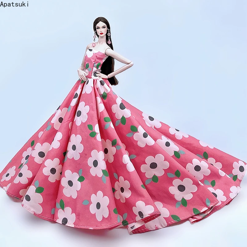 

Вечернее платье с открытыми плечами и цветочным принтом для куклы Барби, одежда женских платьев, костюм для косплея 1/6, игрушки для детей