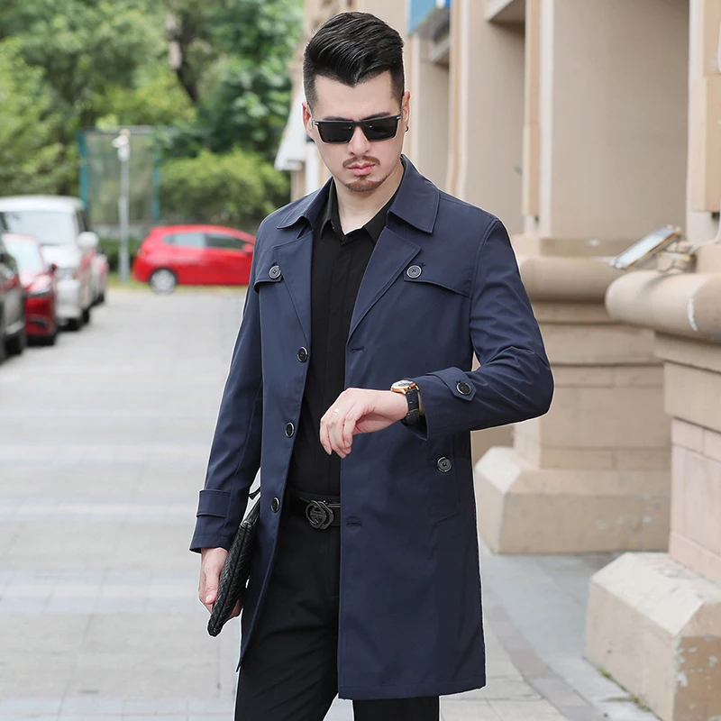 Spring Autumn Men Casual Long Trench Coat Single Breasted Windbreaker High Quality Long Style Overcoat Casual Jacket