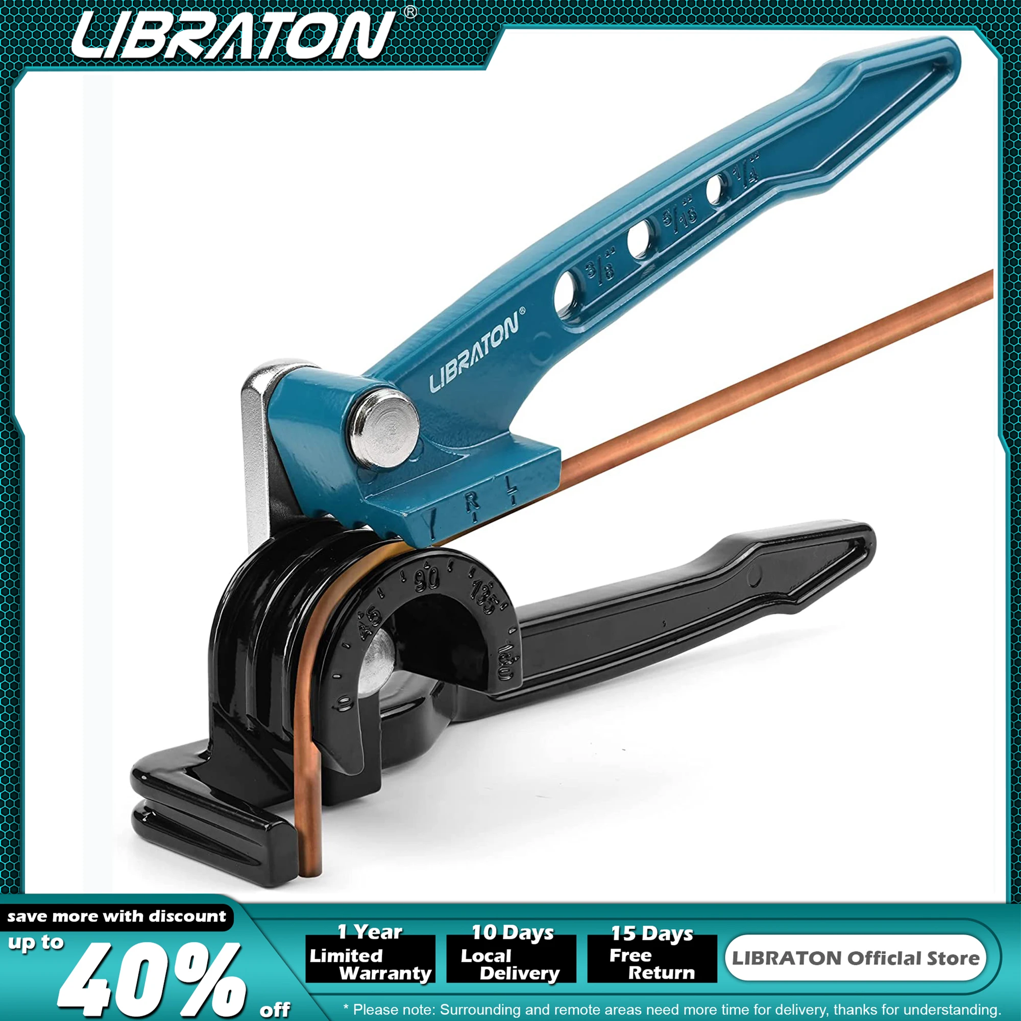 Libraton Copper Tube Bender, Tubing Bender 180°, Tube Bender 1/4", 5/16", 3/8", 3in1 Copper Pipe Bender, Copper Tubing Bender