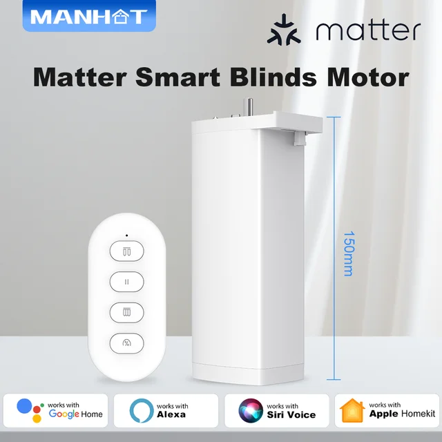 มอเตอร์ม่านไฟฟ้าอัจฉริยะ Manhot Smart Matter WiFi ขนาด 15 ซม. ควบคุมผ่านแอปอัจฉริยะ รีโมทคอนโทรล ใช้งานร่วมกับ Apple HomeKit และ Google Home 1