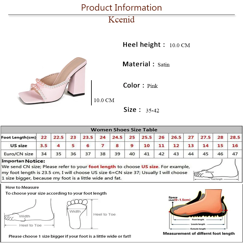 Kcenid Fashion String Bead Peep Toe Slippers Ladies Elegant Sandals High Heels Sexy Women Mules Shoes Woman Square Heel Slippers