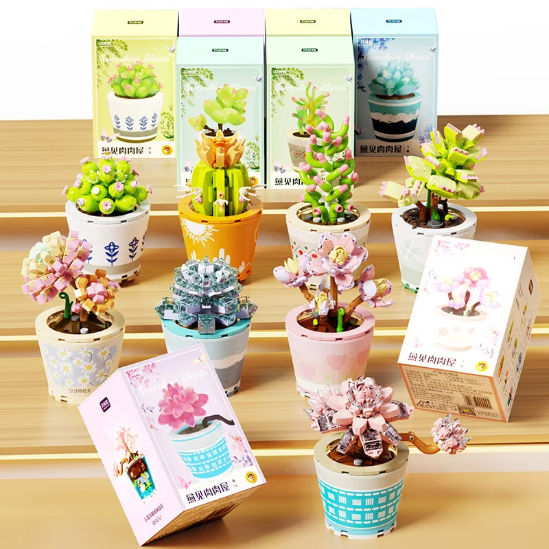 Succulent potted plant ins style compatible Lego assembled building blocks flower toy for girls
