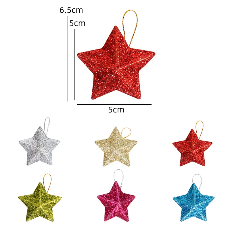 Gold Glitter Star Ornaments Christmas Tree Hanging Pendant 2025 Christmas Decorations for Home Navidad New Year Party DIY Gift