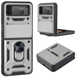 Enhanced Protective Camera Cover Case with Built - in 360° Rotating Ring Stand and Magnetic Shockproof Design - Samsung Z Flip 3 (Silver)