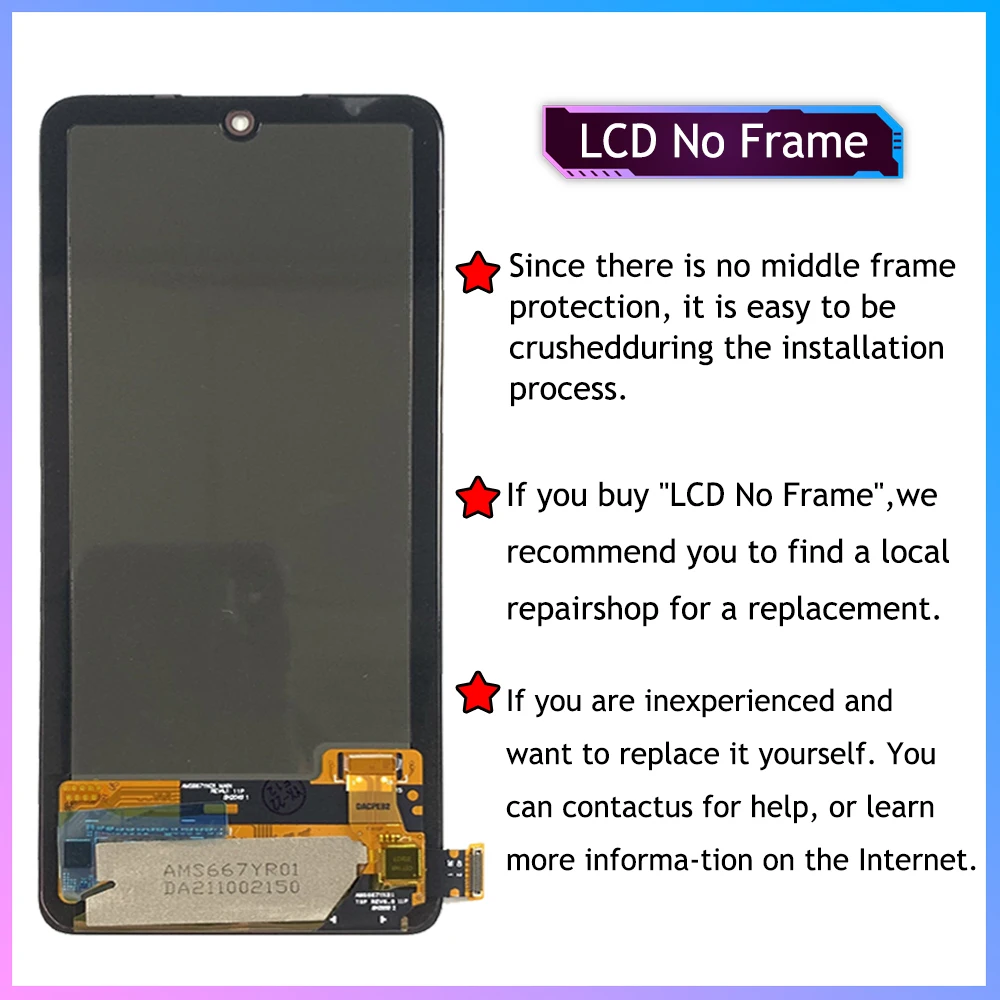 Ecran OLED / Vitre Tactile sur Châssis Compatible Xiaomi Redmi Note 10/10S 4G Noir