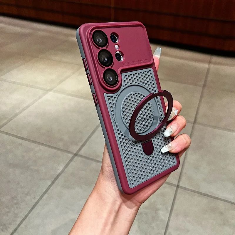 Luxury Armor Ventilated Magnetic Phone Case with Lens Protection Bracket Cover