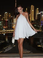 Solid A-Line Dresses For Women Fashion Sexy Streetwear Lace Up Sleeveless Backless Sheath Mini Vestidos Robes Female Slim Fit