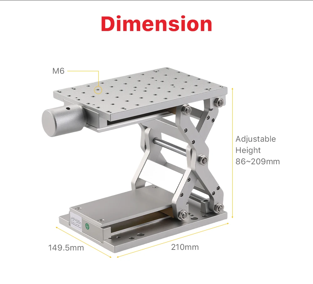 Ultrarayc Z-Achsen-Bewegungstisch, 210 x 150 mm Arbeitsbereich, 120 mm höhenverstellbar, für Markierungsmaschinen, Z-Achsen-Positionierungs-Werkbank – Detail 4