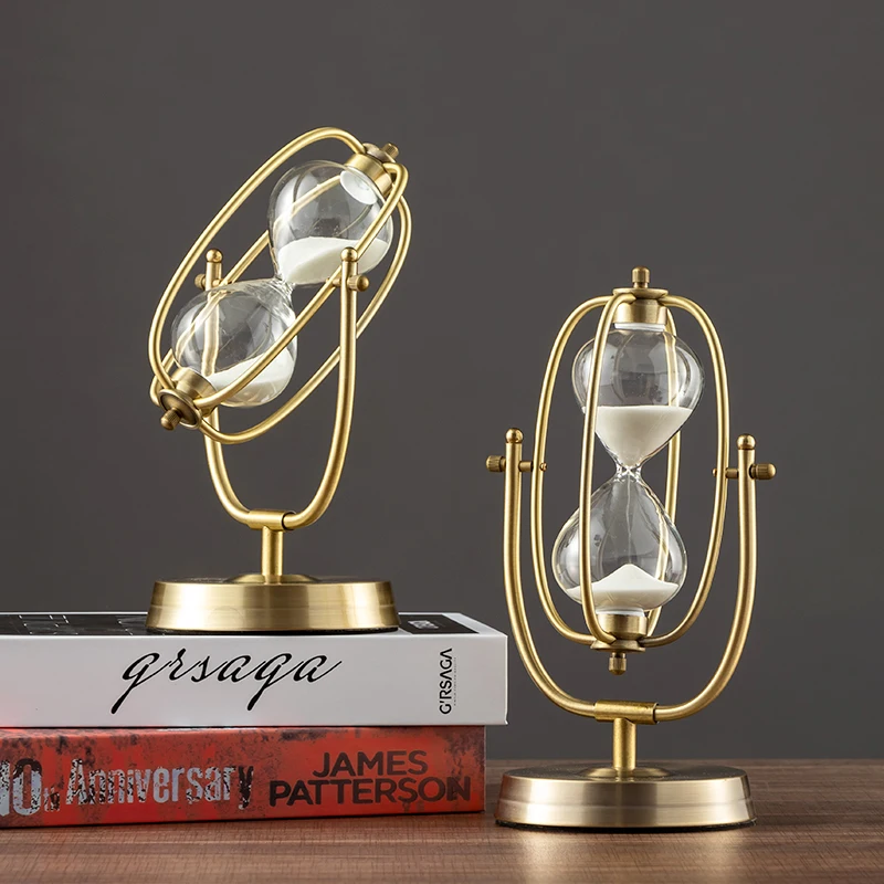 French Vintage Brass Hourglass 360 Rotating Metal Sand Clock Antique Sand Timer for Gifts Wedding Office Decor sand timer